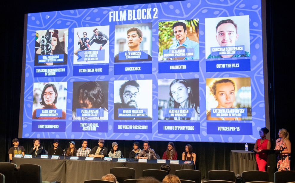 Students sit in a film lecture