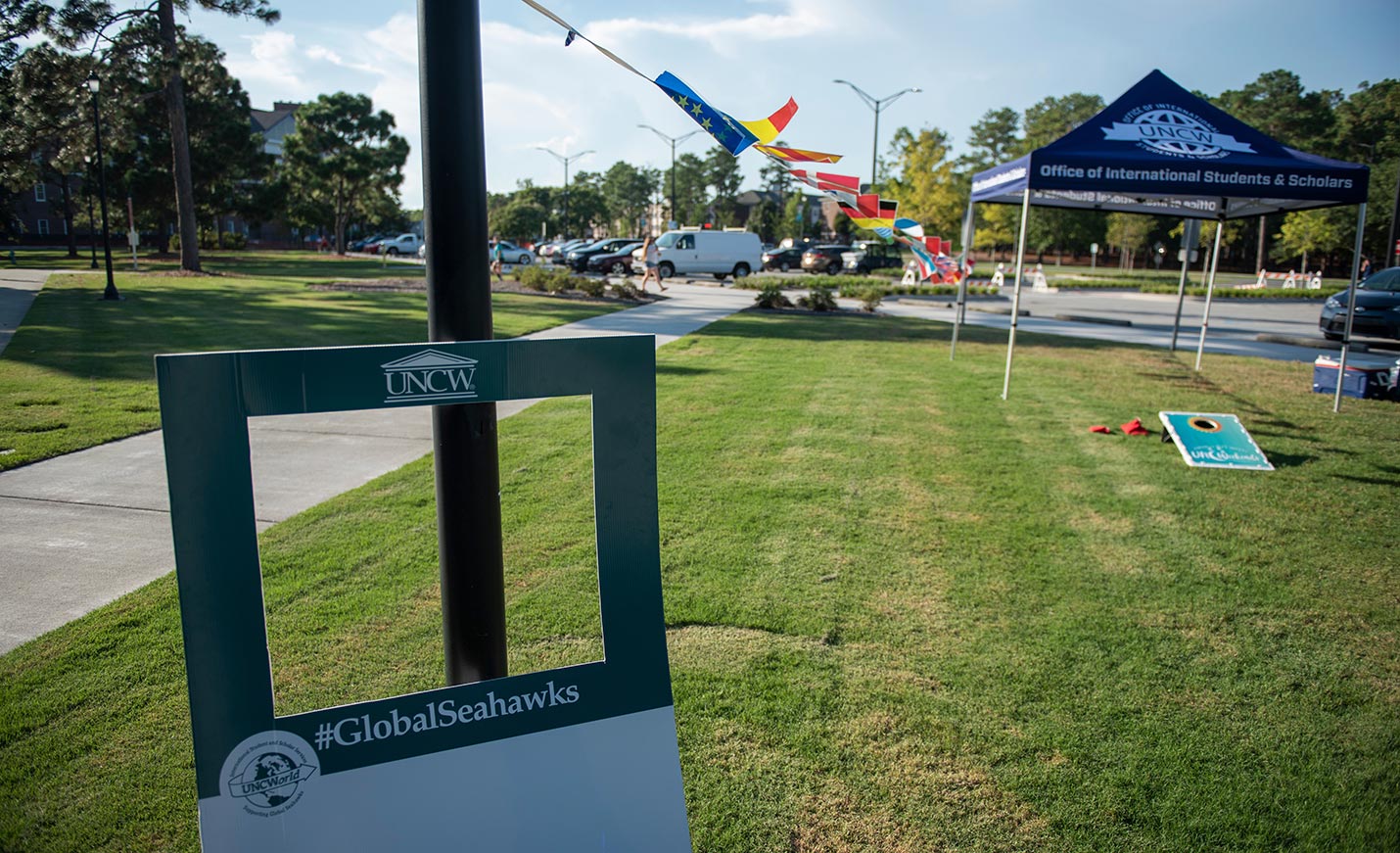 international students display on campus